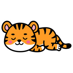 Cute Sleeping Tiger Cartoon Vector Doodle Illustration