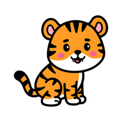 Cute Tiger Cartoon Vector Doodle Illustration