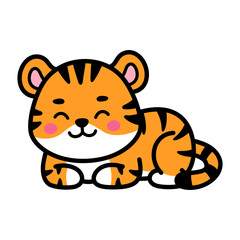Obraz premium Cute Tiger Cartoon Vector Doodle Illustration