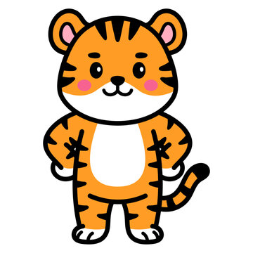 recommend clip art: Cute Tiger Cartoon Vector Doodle Illustration