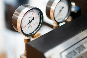 Close-up of Industrial Pressure Gauges