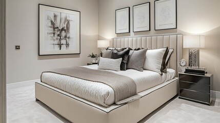 Modern Bedroom with Elegant Decor and Soft Colors