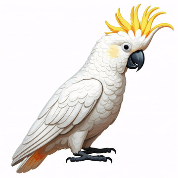 recommend clip art: white cockatoo bird with yellow crest isolated on white background