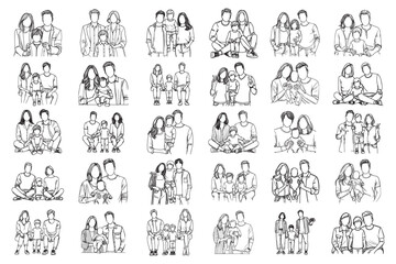 Bundle Line Art Happy Little Family illustration of a joyful little family Illustration Hand Drawn Clipart