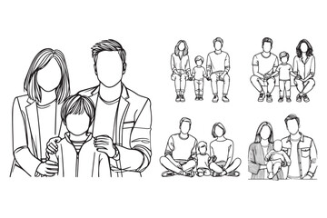 Naklejka premium Line art photo showcasing a happy family enjoying time together