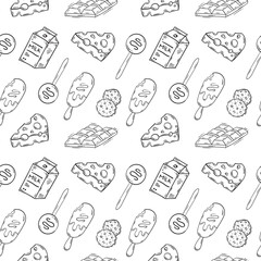 food pattern. doodle food pattern. seamless pattern of food and beverage. hand drawn food pattern background