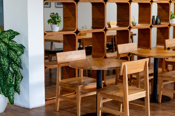 Cozy Cafe Interior with Wooden Furniture