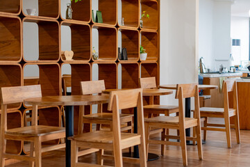 Modern Cafe Interior with Wooden Furniture