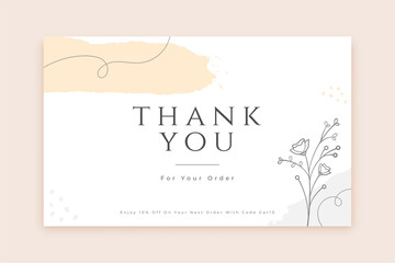 minimal thank you order card with floral border design