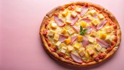 Delicious hawaiian pizza on pink background