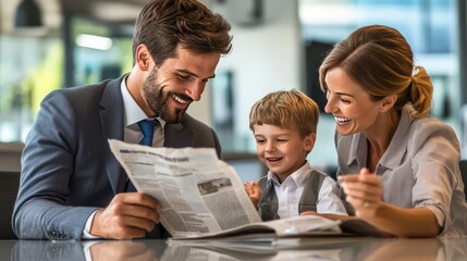 Businessman with family: Mom beams at son.