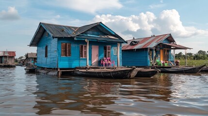 Fototapeta premium Village on lake Tonle Sap, Siem Reap, Cambodia