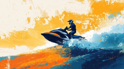 Jetski in water. Summer tropical sports.