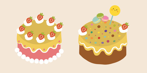 colorfull cartoon birthday cake vector with candy, strawberry, Great for birthday parties, textiles, banners, wallpapers, wrapping - vector design