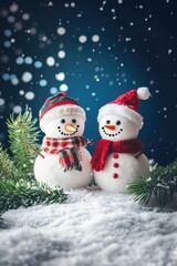 Obraz premium Cute snowman. Winter holiday theme.