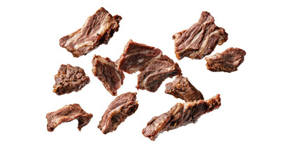 cooked meat, beef falling on transparent background