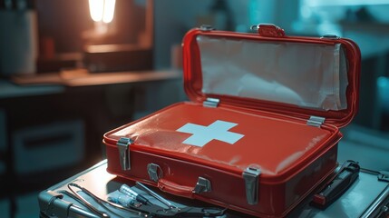 Naklejka premium Opened First Aid Kit on a Table
