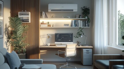 Serene Home Office with Air Conditioning and Greenery