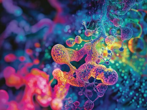 Protein structure involved in metabolic pathways, illustrating enzymes and their structural role in key cellular processes, central to metabolism