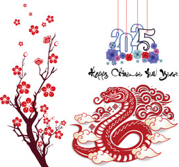 Happy Chinese new year 2025 Zodiac sign, year of the Snake.