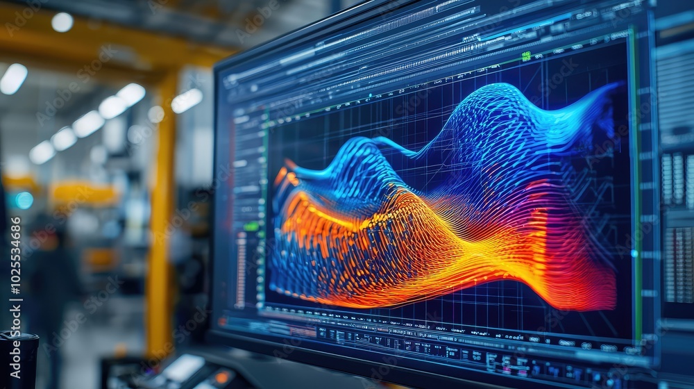 Poster detailed view of airflow simulations on computer screen