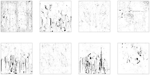 Grunge overlay textures with dust grain isolated on white background. Vintage grunge background with dirty edges and scratches.