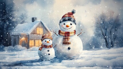 Obraz premium Cute snowman. Winter holiday theme.