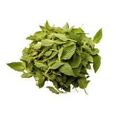 Fototapeta premium Fresh mint leaves piled high on a transparent background, perfect for culinary uses and garnishing dishes