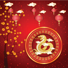 Happy Chinese new year 2025 Zodiac sign, year of the Snake.