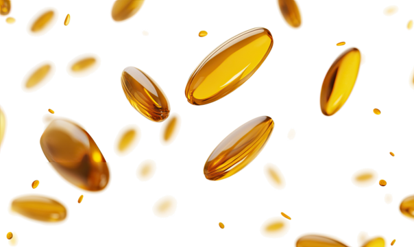 Falling Fish oil pill on transparent background - Powered by Adobe