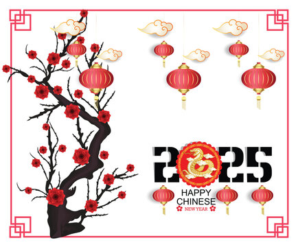 Happy Chinese new year 2025 Zodiac sign, year of the Snake.