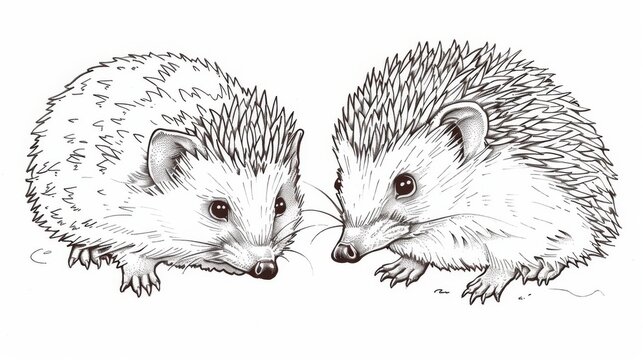 recommend clip art: Line Art of Hedgehogs on Clean White Background