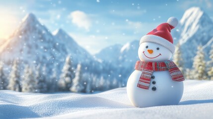 Fototapeta premium Cute snowman. Winter holiday theme.