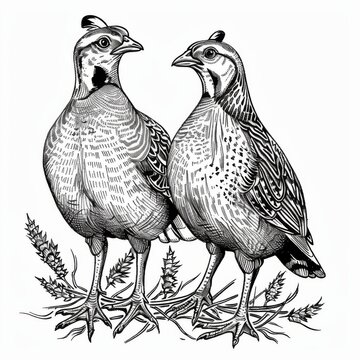 recommend clip art: Elegant Line Art of Quails on White Background