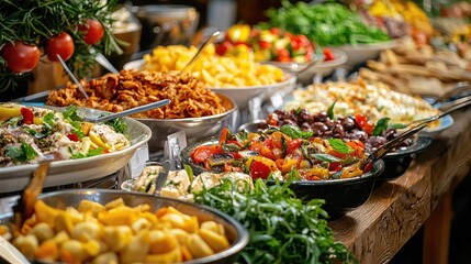Vibrant Buffet Table Filled with Diverse Dishes
