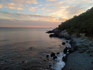Beautiful Sea View of Haeundae during a colorful sunset, in Busan, South Korea, creating a peaceful and beautiful horizon