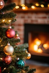 decoration ornament on Christmas tree in a cozy home during holiday.