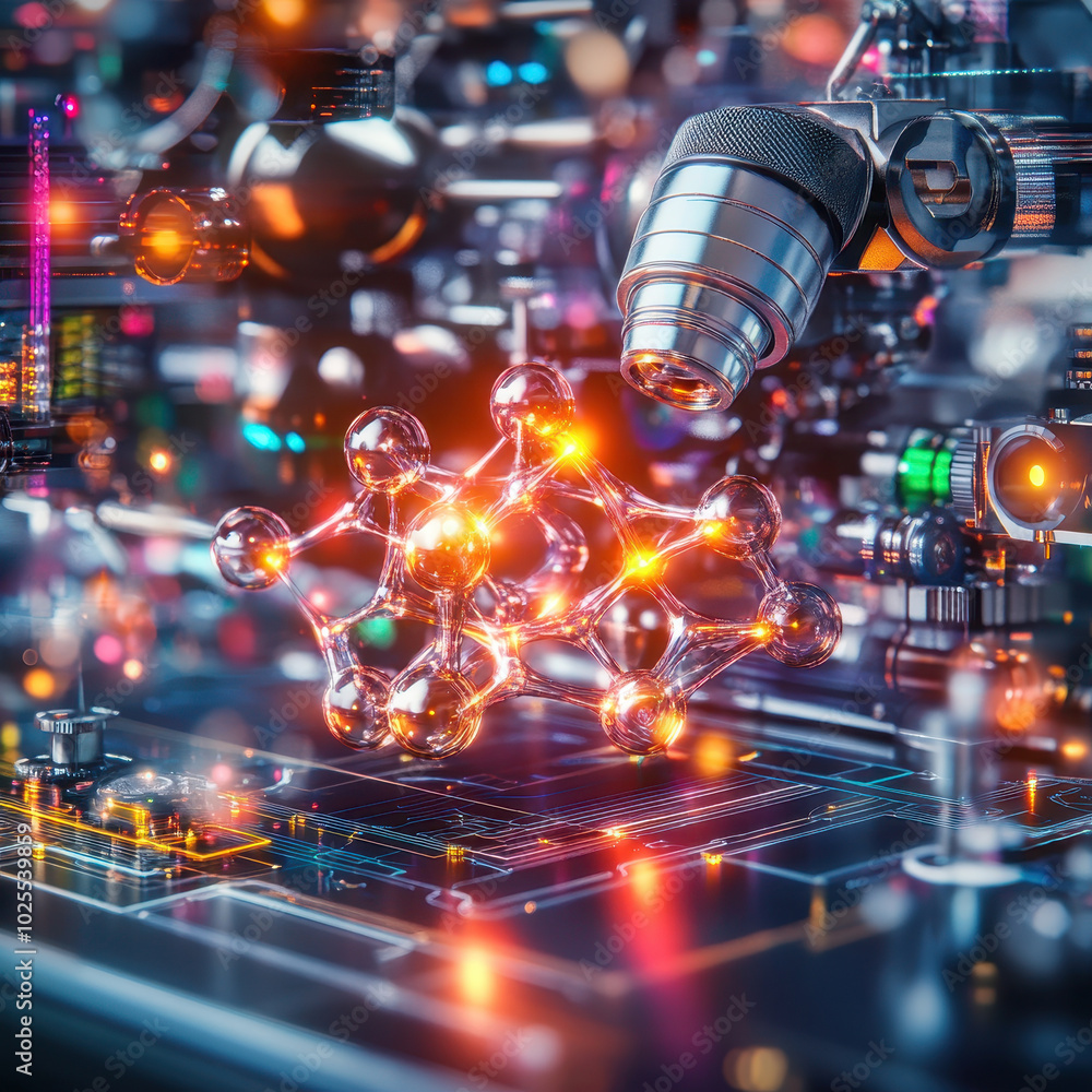 Poster molecular structure being built in 3d printer showcases advanced technology and innovation. intricat