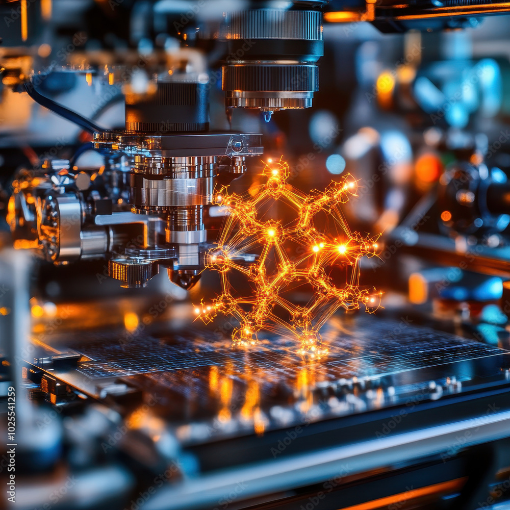 Aufkleber molecular structure is being built in 3d printer, showcasing advanced technology and innovation in s