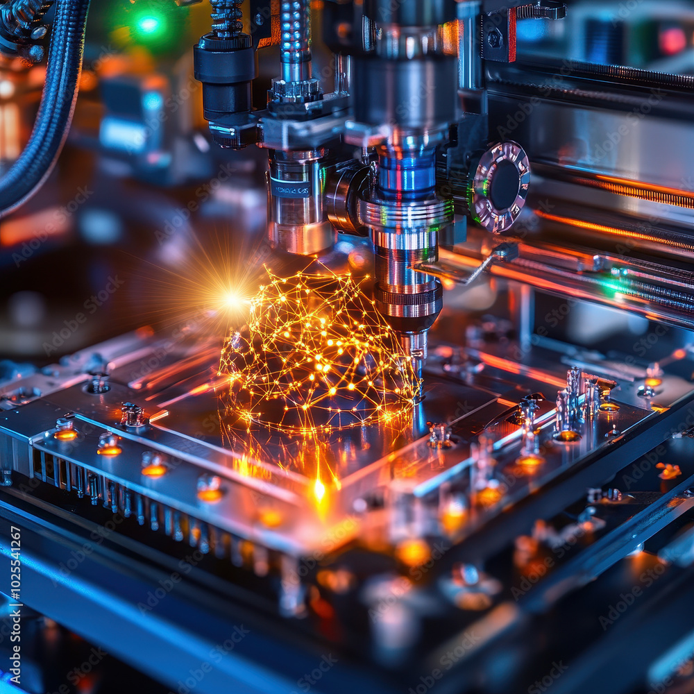 Poster molecular structure is being built in 3d printer, showcasing advanced technology and innovation in m