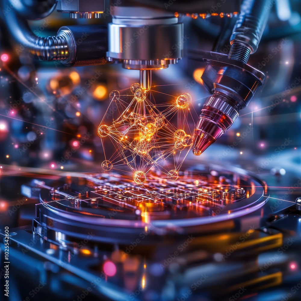 Aufkleber molecular structure is being built in 3d printer, showcasing advanced technology and innovation in m
