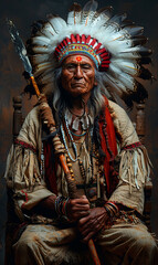 Obraz premium Indigenous Warrior with Traditional Attire 