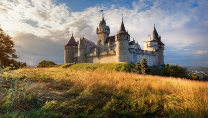 Obraz premium Festive markets bring holiday cheer to castles. 