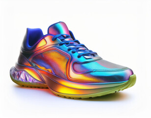 Futuristic iridescent sneakers: A vibrant blend of colors and textures.  Experience the next level of athletic style.