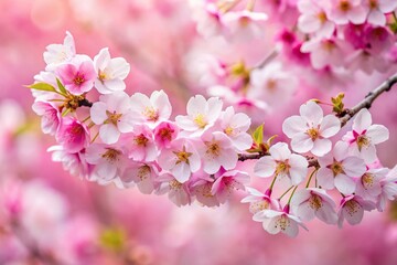 Obraz premium Depth of field background of pink and white cherry blossoms