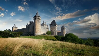 Fototapeta premium Castles illuminated under a starry night sky.