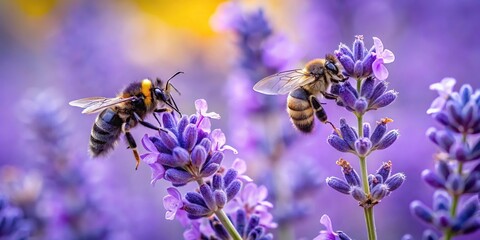 Depth of field black bee on lavender flowersxylocopa violacea