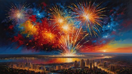 fireworks above the city