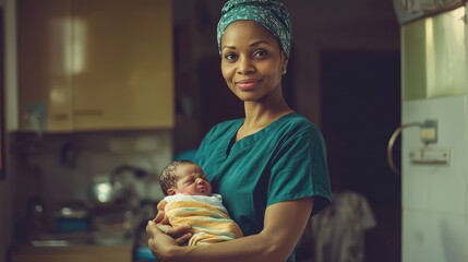 Midwife Gently Holding Newborn in Serene Setting