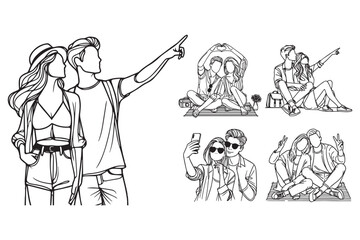 A black and white depiction of a couple enjoying a holiday together